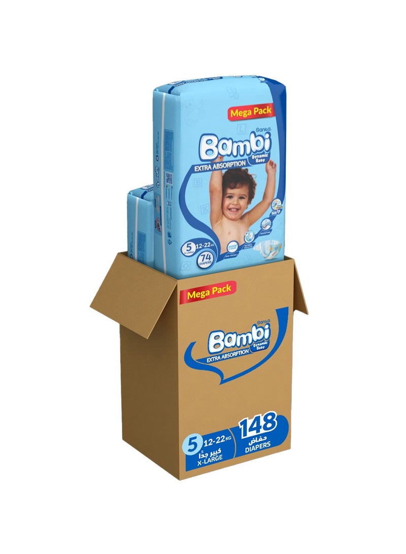 Sanita Bambi Baby Diapers Size 5 XL 148 Diapers - Image 1
