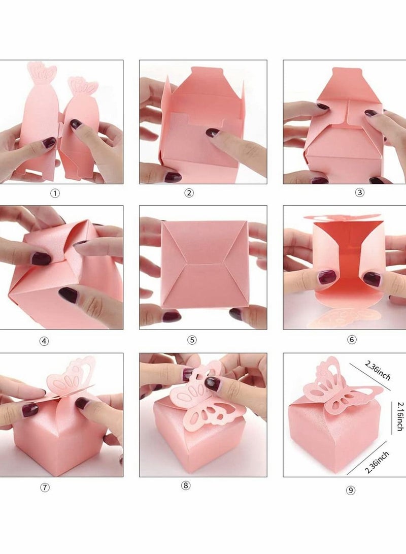 SYOSI 100PCS Pink Butterfly Favor Boxes, Butterfly Candy Box Decoration Party Wedding Birthday Small Butterfly Gift Boxes for Engagement Parties, Birthday Parties, Anniversaries and Holiday Gatherings(Pink) - Image 4