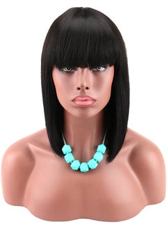 Kalyss Kalyss Womens Short Black Bob Wigs with Hair Bangs Synthetic Full Hair Wig Heat Resistant Short Straight Black Wig for Women 