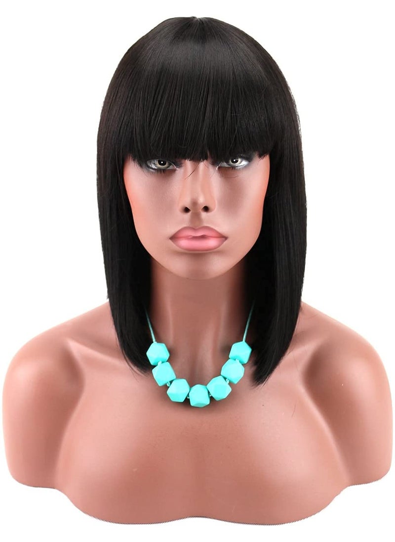 Kalyss Kalyss Womens Short Black Bob Wigs with Hair Bangs Synthetic Full Hair Wig Heat Resistant Short Straight Black Wig for Women 