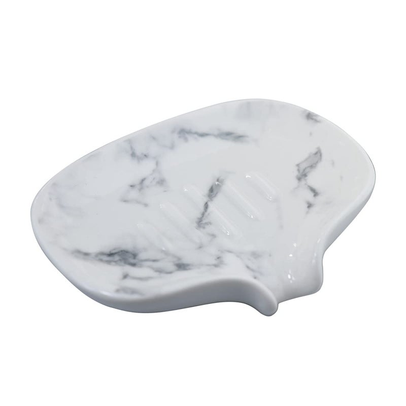 Soap Dish with Drain Ceramic Marble Soap Holder Soap Saver for Bar Soap Kitchen Sink and Bathroom Shower