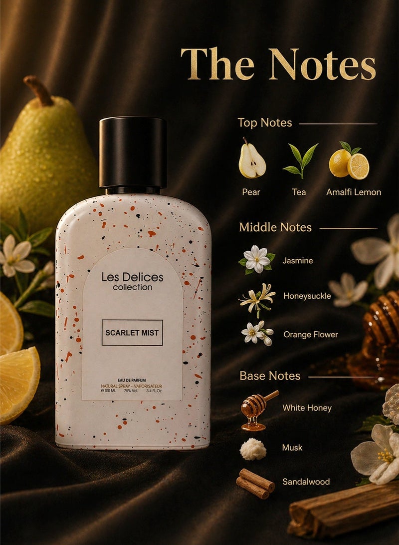 Divina Scarlet Mist Eau de Parfum 100ml for Women - Les Delices Collection, Long Lasting Floral Fruity Perfume with Pear, Tea, Amalfi Lemon, Jasmine & Musk - Image 2