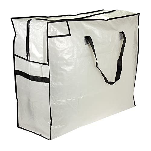 Household Essentials 2622 MightyStor Large Storage Bag with Handles | Clothing and Linen Storage Bag | White Tarp with Black Trim - Image 1