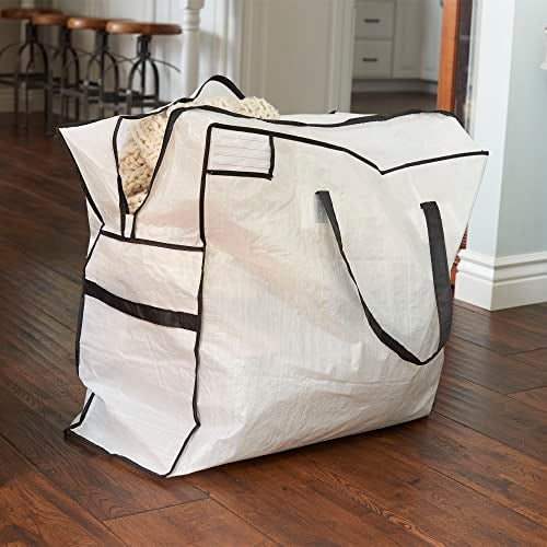 Household Essentials 2622 MightyStor Large Storage Bag with Handles | Clothing and Linen Storage Bag | White Tarp with Black Trim - Image 2