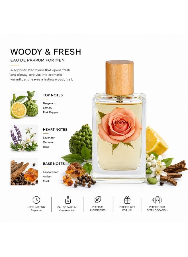 عطر رجالي فاخر أو دو بارفان 50 مل – رائحة خشبية حمضية تدوم طويلاً، عطر منعش للاستخدام اليومي والعمل والسفر والهدايا - Image 3