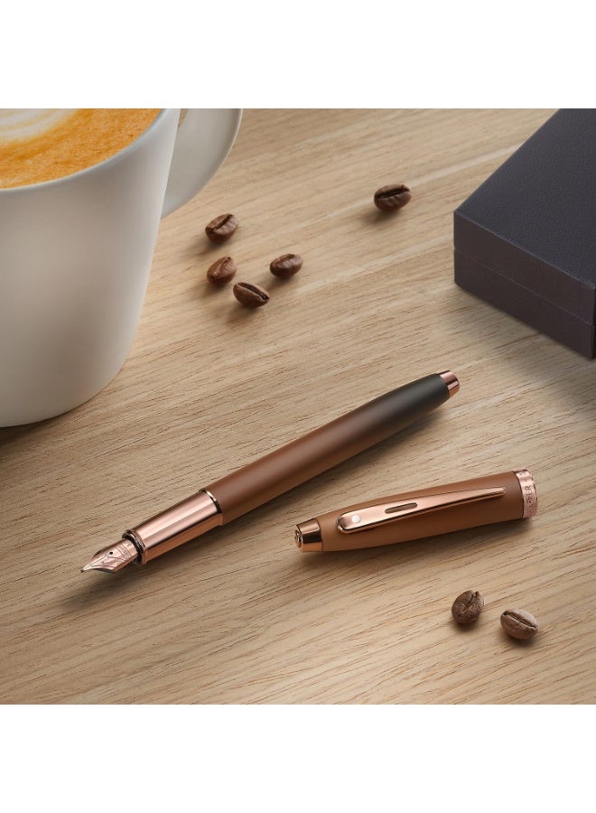Sheaffer Gift 100 9374 Coffee Edition Matt Brown with Regal Brown PVD Trim Fountain pen | Fountain Pen Medium Nib | Premium Pen Gift Set - Image 2