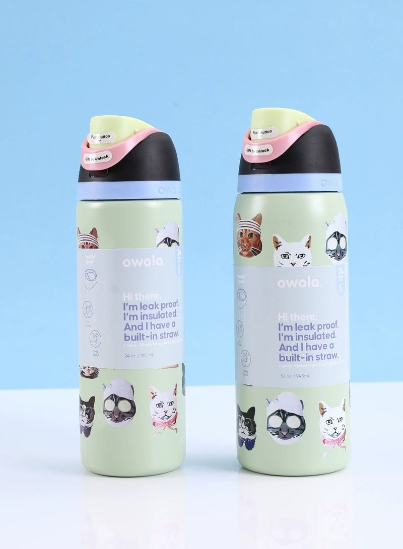 Insulated Stainless Steel Water Bottle With Straw For Sports Travel And School BPA Free Sports Water Bottle(Cat 32OZ) - Image 2
