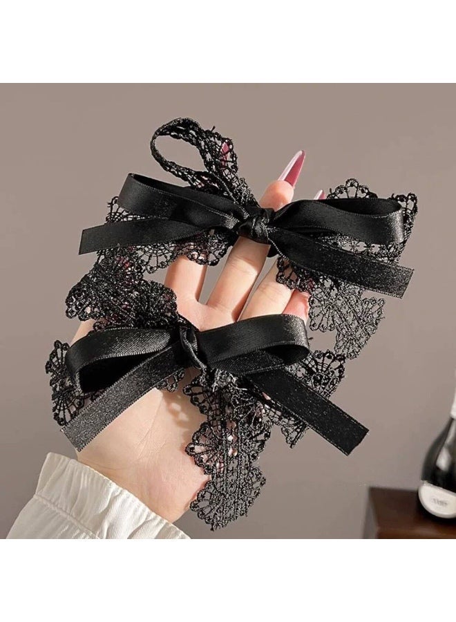 مشبك شعر أسود بفيونكة مع دانتيل للفتيات والنساء - Image 3