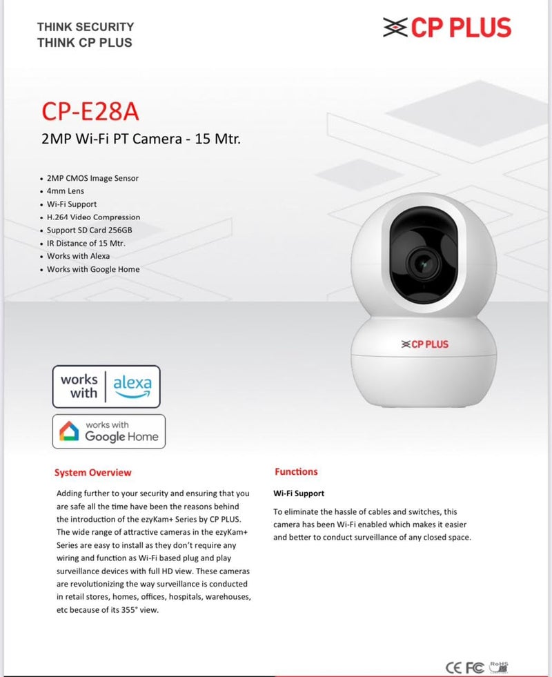 CP PLUS 2MP Full HD Wi-fi CCTV Camera | 360°View PT Camera | Motion Tracking | Cloud Monitoring | 2-Way Talk, Night Vision| Support SD Card (Up to 256 GB) | Privacy Mode - CP-E28A - Image 2