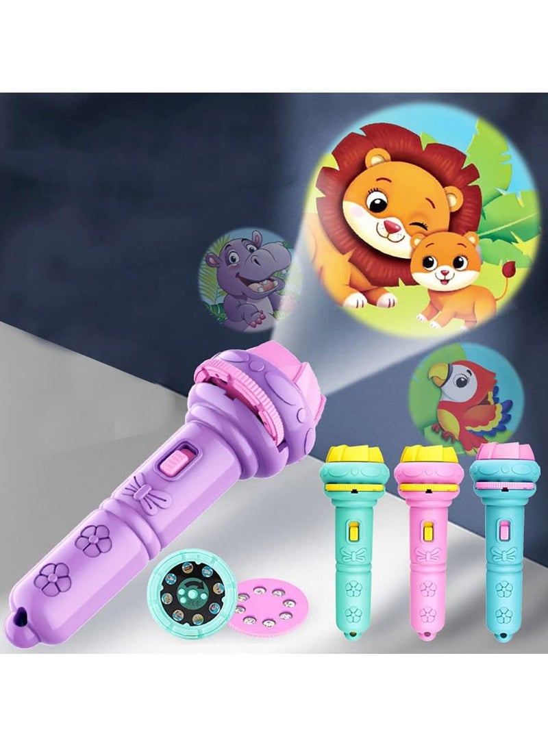 3 Sides 24 Patterns Flash Light Torch for Kids Projection Torch Story Education Learning Night Light Before Going to Bed (purple). - Image 1