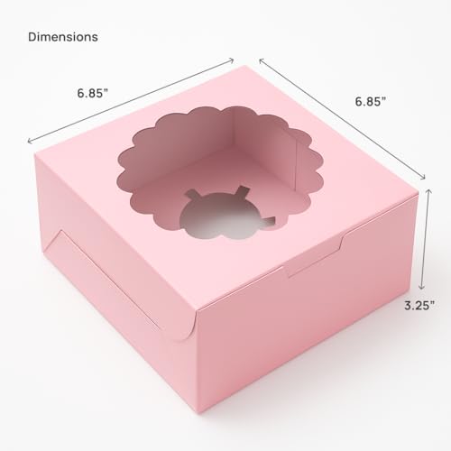 mudrit Cupcake Boxes with Insert, Brown Cupcake Carrier, Food Grade Kraft Bakery Boxes with Windows and Inserts to Fit 4 Each Pack For Cupcakes Muffins or Pastries (Pink, Pack of 10) - Image 3