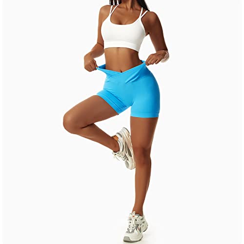 Vertvie Women's Workout Gym Shorts Booty V Cross Spandex Yoga Biker Shorts Scrunch Butt High Waisted Athletic Leggings (Blue,Medium) - Image 3