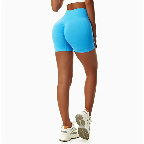 Vertvie Women's Workout Gym Shorts Booty V Cross Spandex Yoga Biker Shorts Scrunch Butt High Waisted Athletic Leggings (Blue,Medium) - Image 4