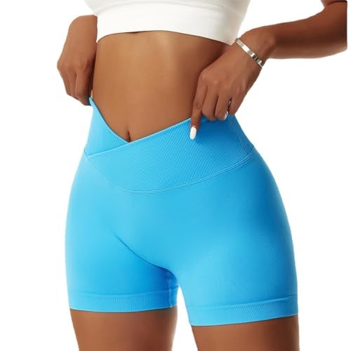 Vertvie Women's Workout Gym Shorts Booty V Cross Spandex Yoga Biker Shorts Scrunch Butt High Waisted Athletic Leggings (Blue,Medium) - Image 5