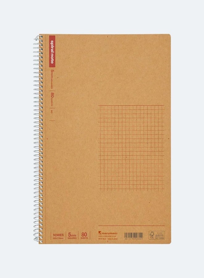 Maruman Spiral Note Basic Grid Notebook- B5, 9.92" x 7.44", 80 Sheets / 160 Pages, 5mm Graph Paper Journal, Perforated Pages & Wire-Bound to Lay Flat, Sturdy Kraft Cover, Made in Japan - Image 1