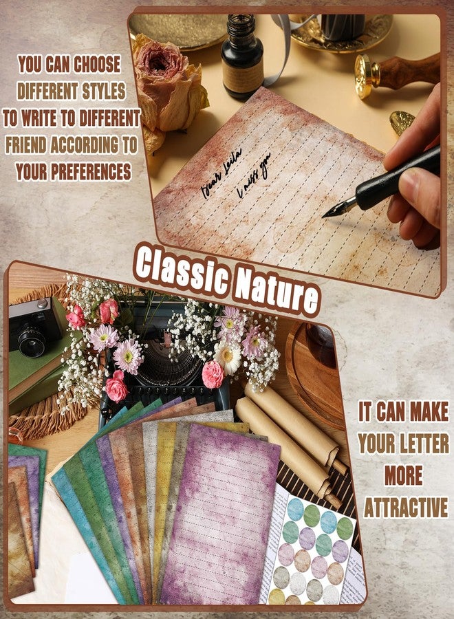 تاوباري مجموعة أوراق قرطاسية من تاوباري مكونة من 160 قطعة، 50 ورقة قرطاسية مزدوجة الجوانب مع 50 ظرفًا متطابقًا و60 ملصقًا دائريًا منقطًا، 10 تصميمات (عتيق، 8.25 × 5.5 بوصة) - Image 5