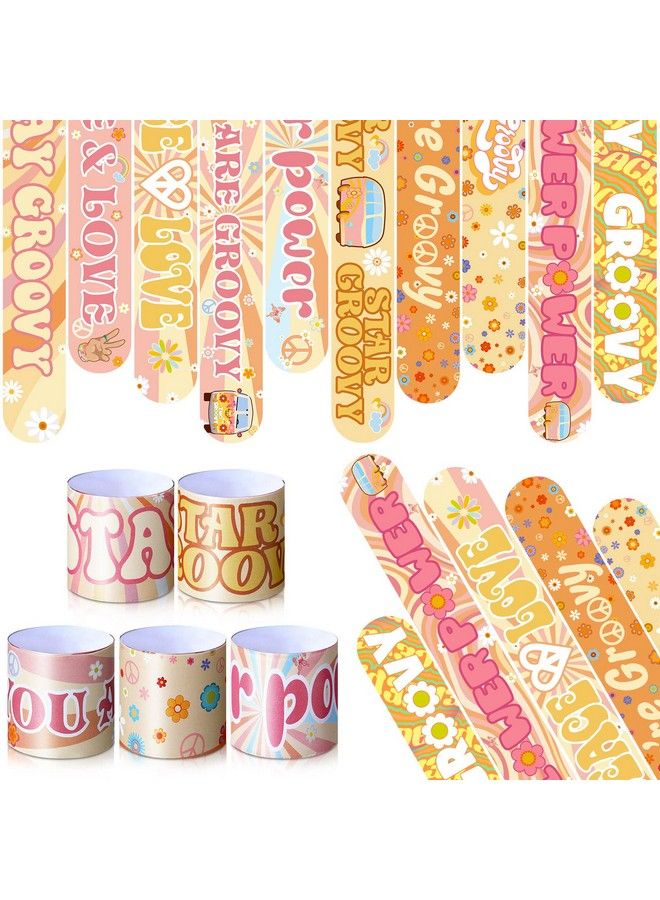 Tatuo 40 Pcs Groovy Slap Bracelets Two Groovy Party Decorations Hippie Decorations Hippie Wristbands Flower Bracelets Girl Daisy Party Decoration Boho Rainbow Birthday Bracelets For Classroom Decor - Image 1