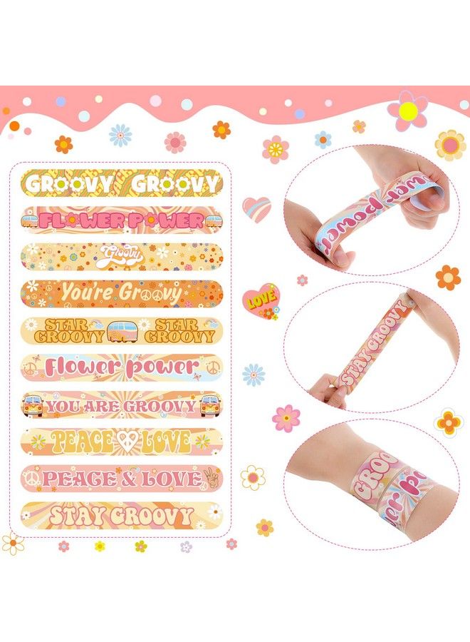 Tatuo 40 Pcs Groovy Slap Bracelets Two Groovy Party Decorations Hippie Decorations Hippie Wristbands Flower Bracelets Girl Daisy Party Decoration Boho Rainbow Birthday Bracelets For Classroom Decor - Image 4