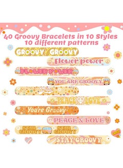 Tatuo 40 Pcs Groovy Slap Bracelets Two Groovy Party Decorations Hippie Decorations Hippie Wristbands Flower Bracelets Girl Daisy Party Decoration Boho Rainbow Birthday Bracelets For Classroom Decor  - Image 3