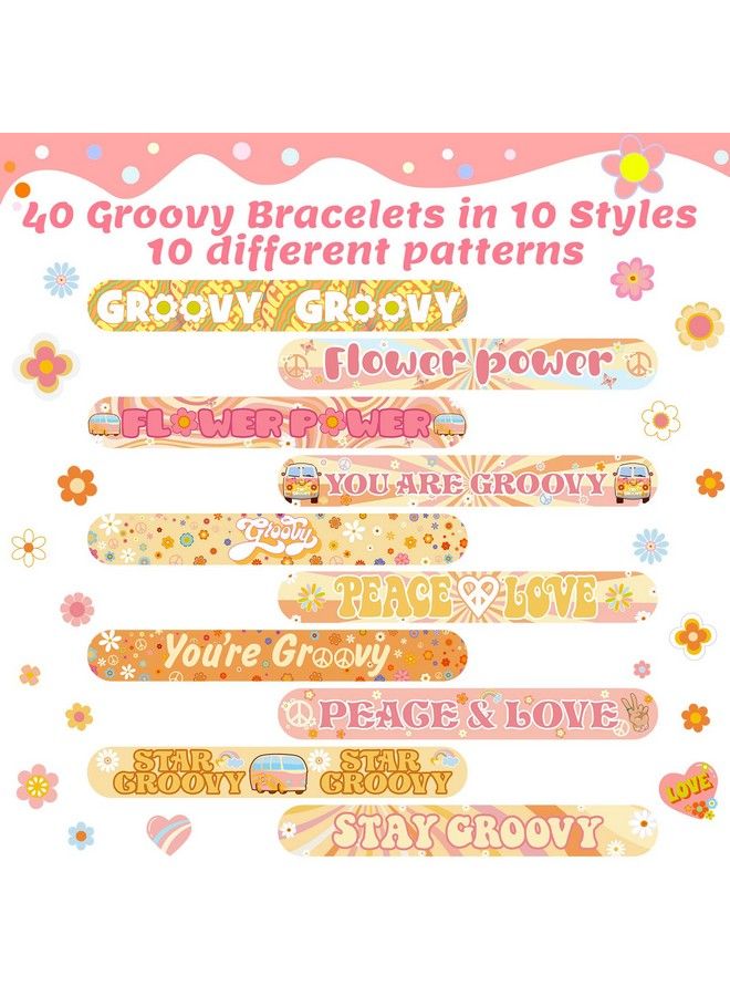 Tatuo 40 Pcs Groovy Slap Bracelets Two Groovy Party Decorations Hippie Decorations Hippie Wristbands Flower Bracelets Girl Daisy Party Decoration Boho Rainbow Birthday Bracelets For Classroom Decor - Image 3