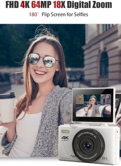 IqwiCam 4K Digital Camera for Photography 64MP Vlogging Camera for Video Cameras 3" 180° Flip Screen with 18X Zoom Compact Vlog Travel Camaras, 64GB SD Card, 2 Batteries  - Image 3