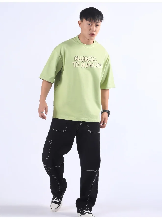 بيونغ Pista Green Allergic To Human Puff Printed Oversized T-Shirt