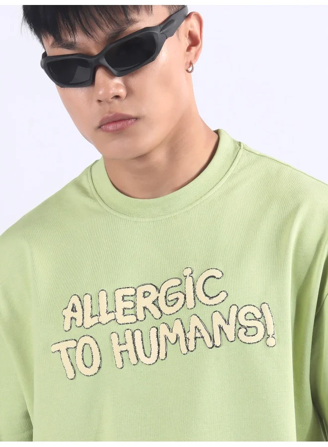 بيونغ Pista Green Allergic To Human Puff Printed Oversized T-Shirt