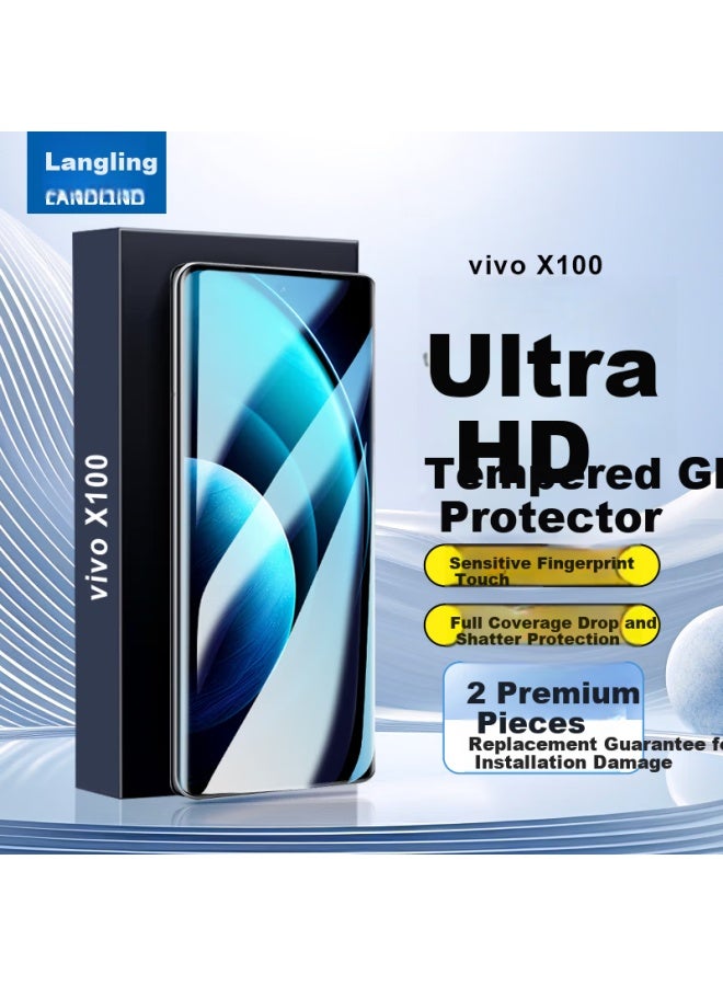 Langling [2 Pieces + Positioning Tool] Tempered Glass Screen Protector For Vivo X100 Curved Full Coverage Hd Anti-fingerprint Anti-drop Protective Film