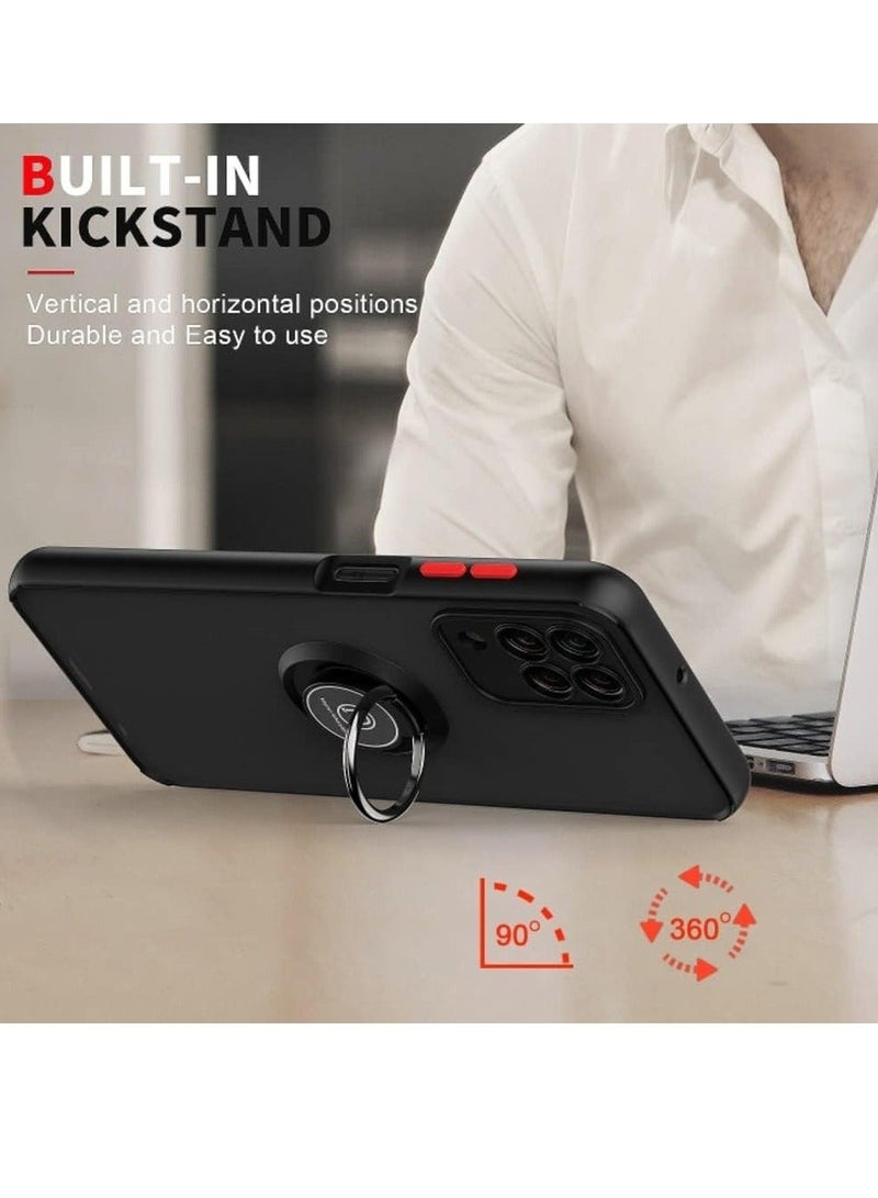 MUNTAQI Full Body Protective Case for Samsung Galaxy M32-4G – 360° Magnetic Ring Kickstand, Shockproof, Anti-Fingerprint – BLACK - Image 3