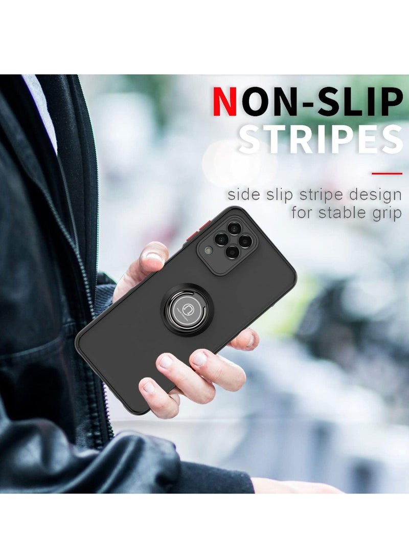 MUNTAQI Full Body Protective Case for Samsung Galaxy M32-4G – 360° Magnetic Ring Kickstand, Shockproof, Anti-Fingerprint – BLACK - Image 2