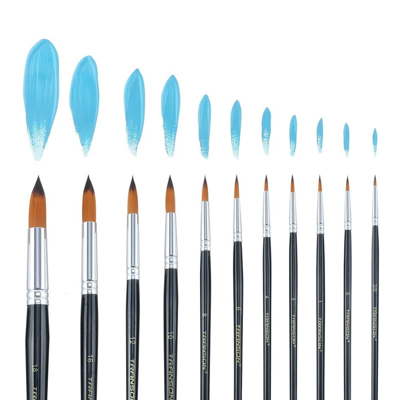 Transon 11pcs Round Paint Brush Basic Set for Watercolor, Acrylic, Gouache, Ink, and Tempera Painting - Image 3