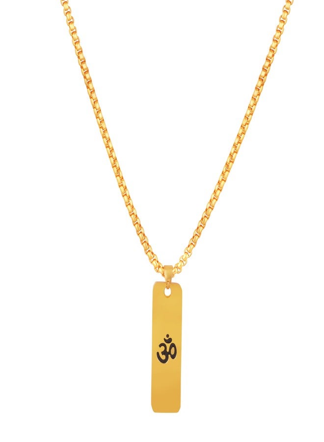 Mahi Gold Plated Lord Om Engraved Dual Side Locket Pendant with Chain for Men and Women (PS1101915G) - Image 3