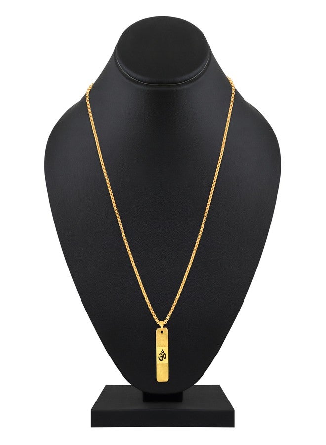 Mahi Gold Plated Lord Om Engraved Dual Side Locket Pendant with Chain for Men and Women (PS1101915G) - Image 2