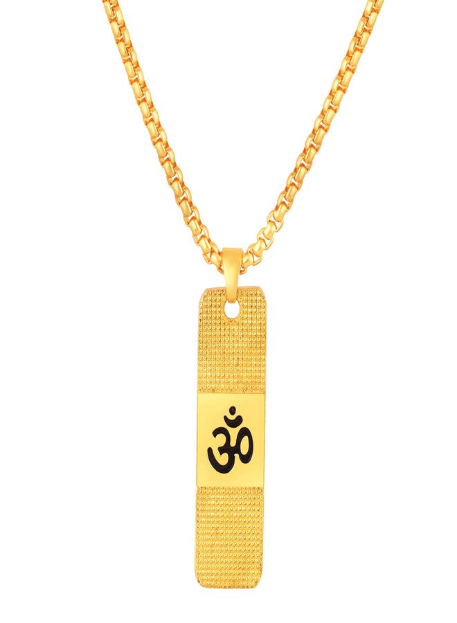 Mahi Gold Plated Lord Om Engraved Dual Side Locket Pendant with Chain for Men and Women (PS1101915G) - Image 1