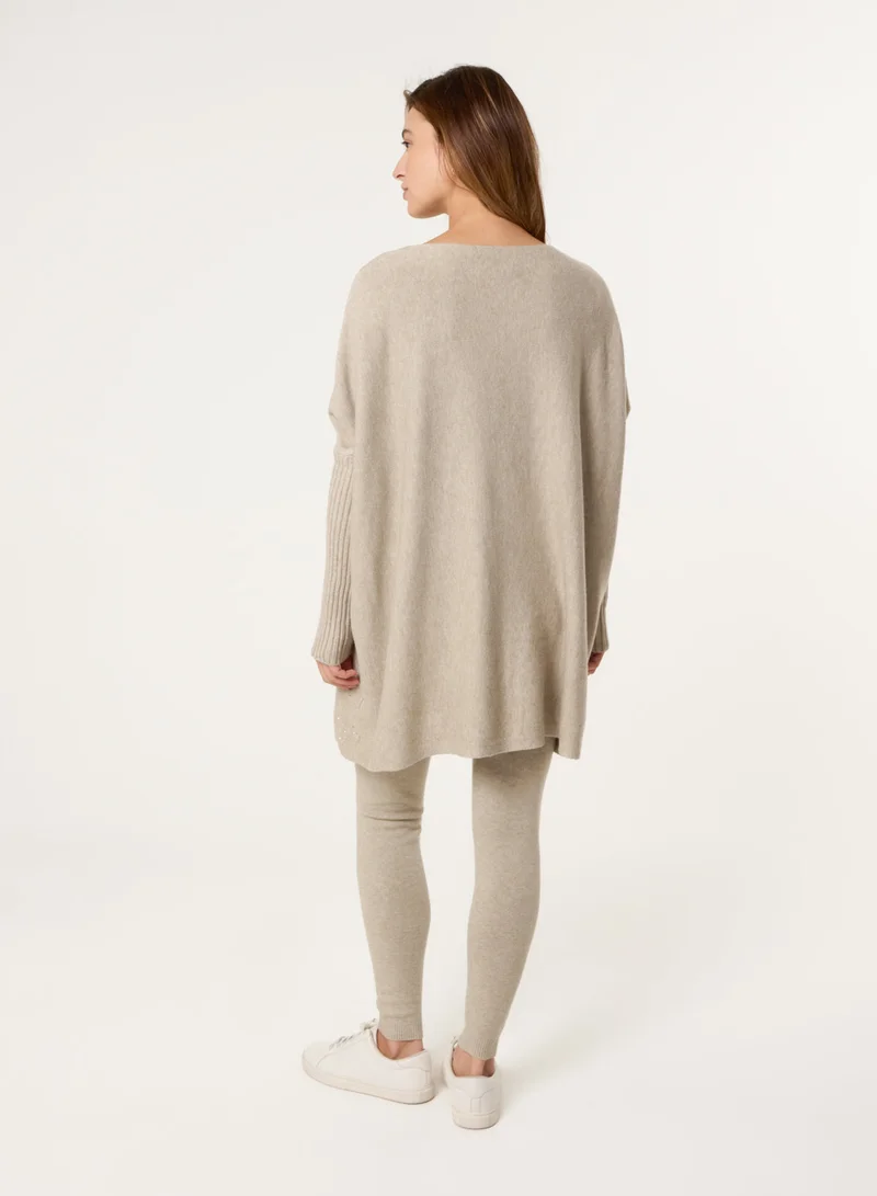 بلو فانيلا طقم ملابس محبوكة مرصع بالخرز المتناثر