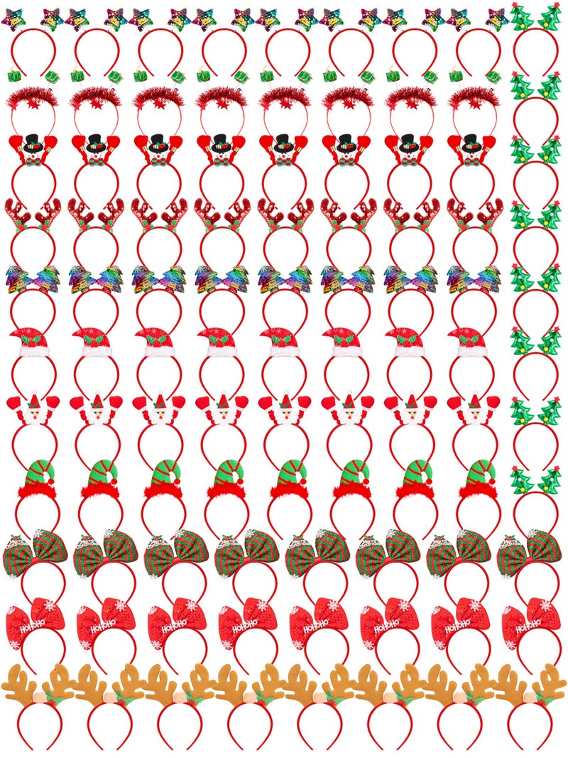 HOVACY 96 Pcs Christmas Headbands Christmas Costume Headband Santa Christmas Tree Snowman Colorful Stars Reindeer Antler Headwears for Christmas Hair Accessories Photos Booth Christmas Party Supplies - Image 3