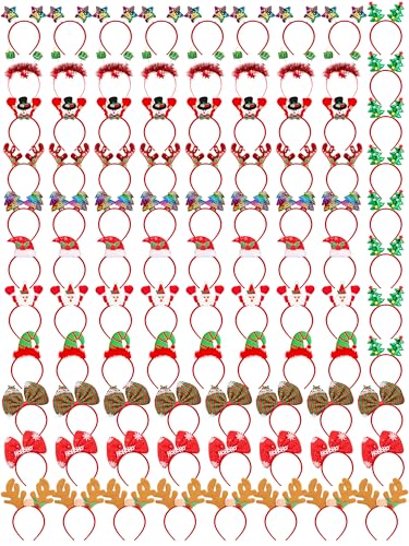 HOVACY 96 Pcs Christmas Headbands Christmas Costume Headband Santa Christmas Tree Snowman Colorful Stars Reindeer Antler Headwears for Christmas Hair Accessories Photos Booth Christmas Party Supplies - Image 1