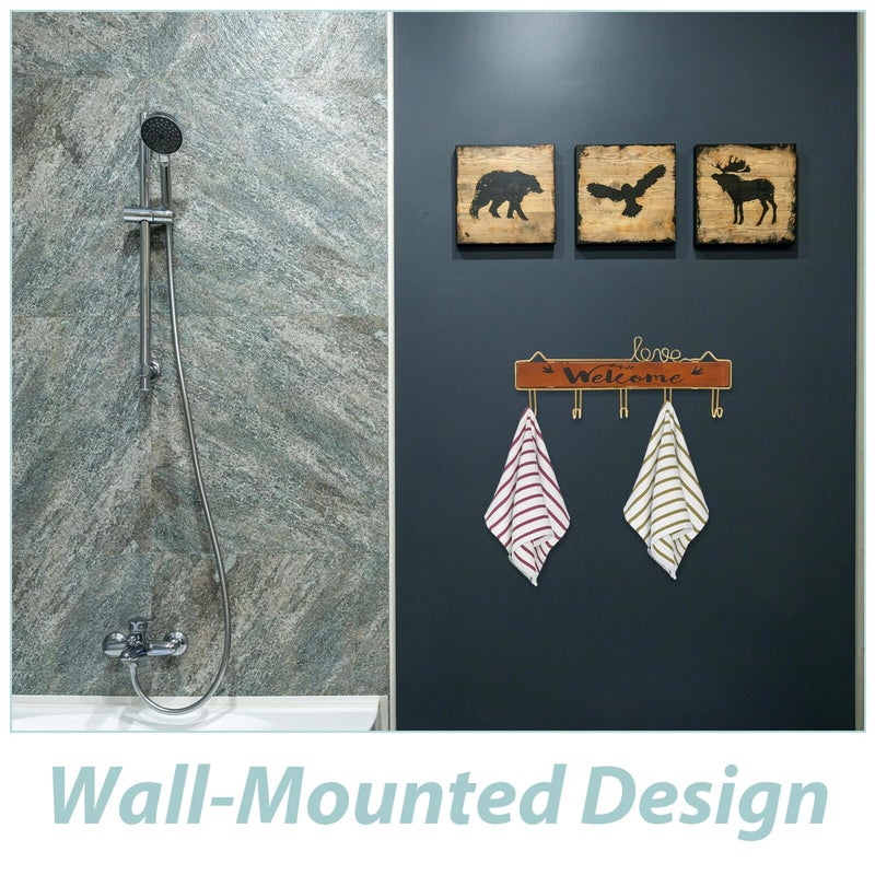 Gold Wall Mounted Towel Rack Metal Frame Rustic Wood Bathroom Hanger Single Piece Storage - Image 4