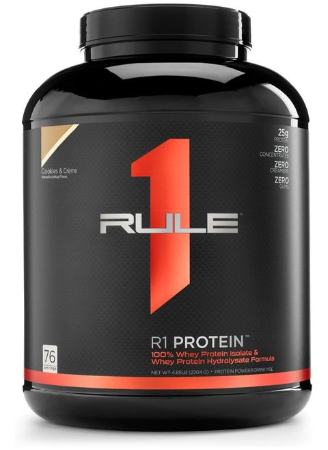 Rule1 One Proteins, R1 Protein - Cookies & Crème, 25G Fast-Acting, Super-Pure 100% Isolate And Hydrolysate Protein Powder With 6G Bcaas For Muscle Growth And Recovery, 5 Pounds, 76 Servings