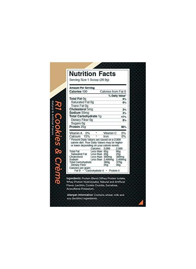 Rule1 One Proteins, R1 Protein - Cookies & Crème, 25G Fast-Acting, Super-Pure 100% Isolate And Hydrolysate Protein Powder With 6G Bcaas For Muscle Growth And Recovery, 5 Pounds, 76 Servings