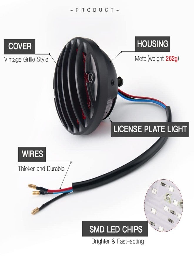 KICRY Motorcycle Side Mount License Plate Bracket with LED Tail Brake Light, 3/4" Axle Hole Rear Mount, Brake Running Plate Light Compatible with Harley Cruiser Bobber Chopper Cafe Racer (Black Grille Kit) - Image 4