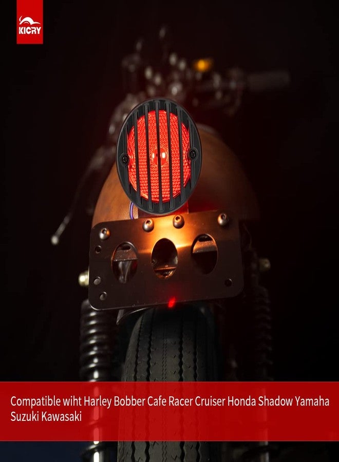 KICRY Motorcycle Side Mount License Plate Bracket with LED Tail Brake Light, 3/4" Axle Hole Rear Mount, Brake Running Plate Light Compatible with Harley Cruiser Bobber Chopper Cafe Racer (Black Grille Kit) - Image 2