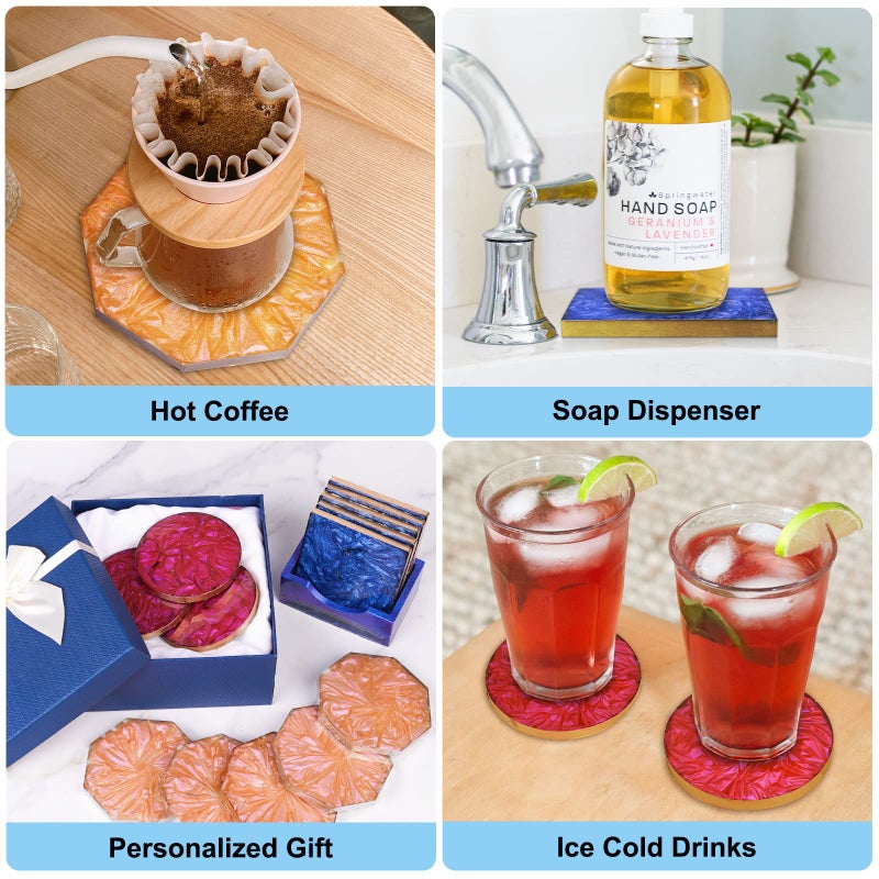 LET'S RESIN 18 Pcs Coaster Resin Molds Silicone, Coaster Molds with Round Square Octagon Shape Holder Molds for Epoxy Resin, DIY Art Craft Cup Mats - Image 5
