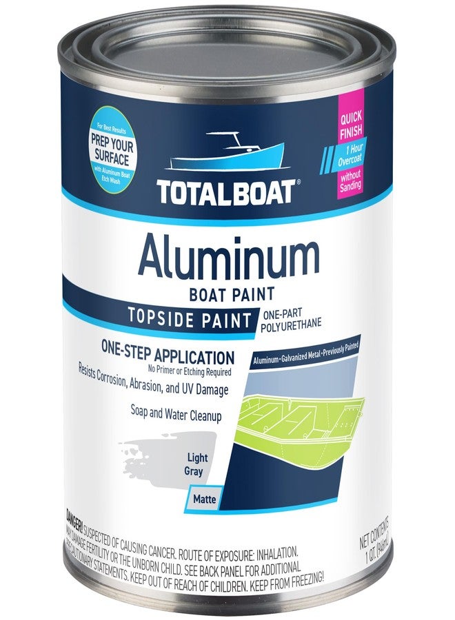 TotalBoat طلاء قوارب الألومنيوم من توتال بوت للقوارب الصغيرة، وقوارب صيد سمك القاروص، والقوارب الصغيرة، وقوارب صيد البط، وقوارب جون، والعوامات (رمادي فاتح)، 1 كوارت (عبوة من 1) - Image 1