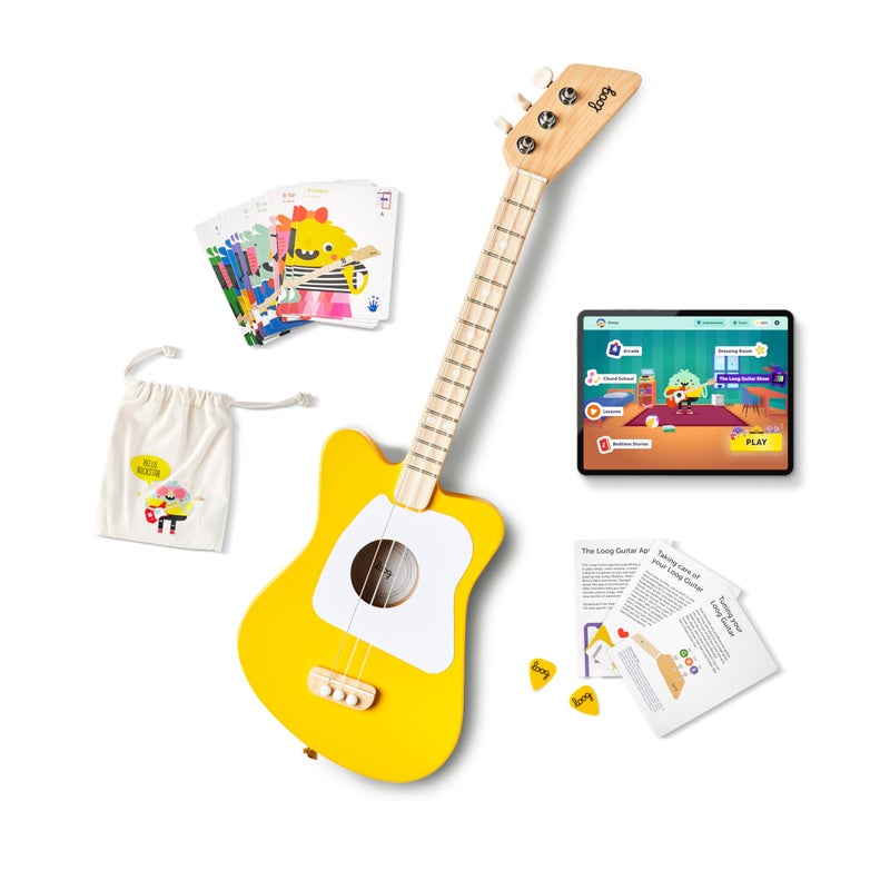 Loog Mini Acoustic kids Guitar for Beginners 3strings Ages 3 Learning app and lessons included