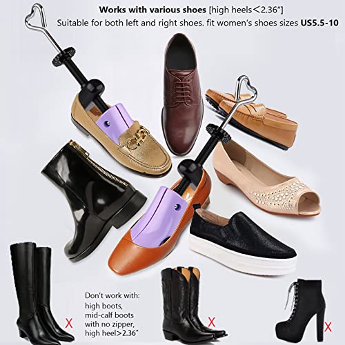 Yalumo Shoe Stretcher Women, Plastic Pair of 4-way Adjustable Shoe Expander Shoe Tree Widener for Wide Feet Bunions, Shoe Shaper Extender Stretch Width Length Height, Women’s Size 5.5-10, Purple/Black - Image 5