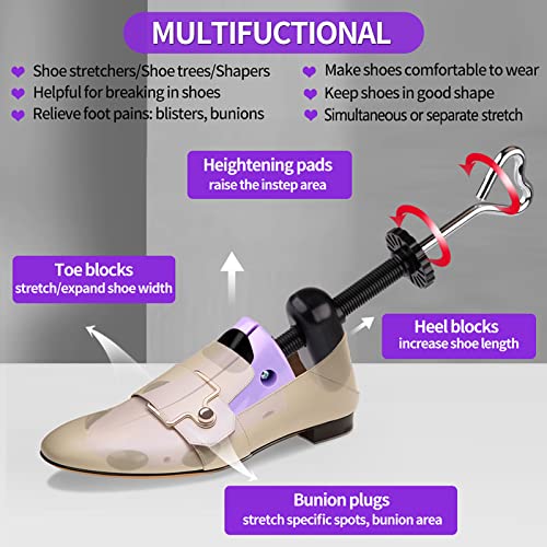 Yalumo Shoe Stretcher Women, Plastic Pair of 4-way Adjustable Shoe Expander Shoe Tree Widener for Wide Feet Bunions, Shoe Shaper Extender Stretch Width Length Height, Women’s Size 5.5-10, Purple/Black - Image 3