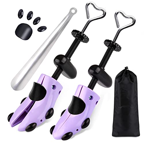Yalumo Shoe Stretcher Women, Plastic Pair of 4-way Adjustable Shoe Expander Shoe Tree Widener for Wide Feet Bunions, Shoe Shaper Extender Stretch Width Length Height, Women’s Size 5.5-10, Purple/Black - Image 1