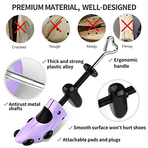 Yalumo Shoe Stretcher Women, Plastic Pair of 4-way Adjustable Shoe Expander Shoe Tree Widener for Wide Feet Bunions, Shoe Shaper Extender Stretch Width Length Height, Women’s Size 5.5-10, Purple/Black - Image 2