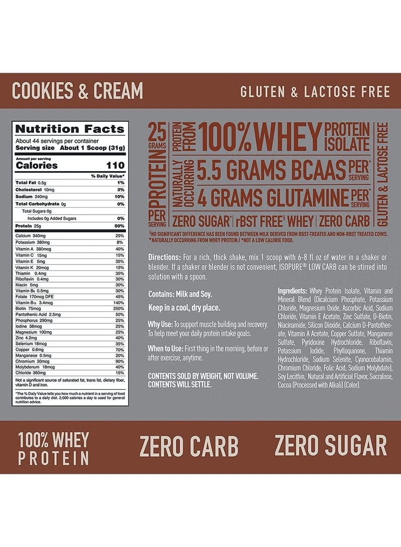Isopure Zero Carb Protein, Cookies & Cream Flavour, 3 Lb - Image 4